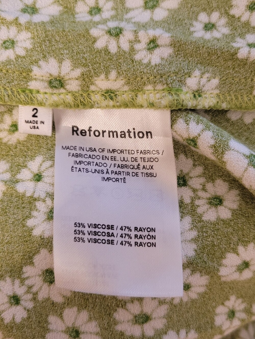 Reformation Pacey Green Fennel Floral Smocked Mini Dress Size 2 - Picture 6 of 6